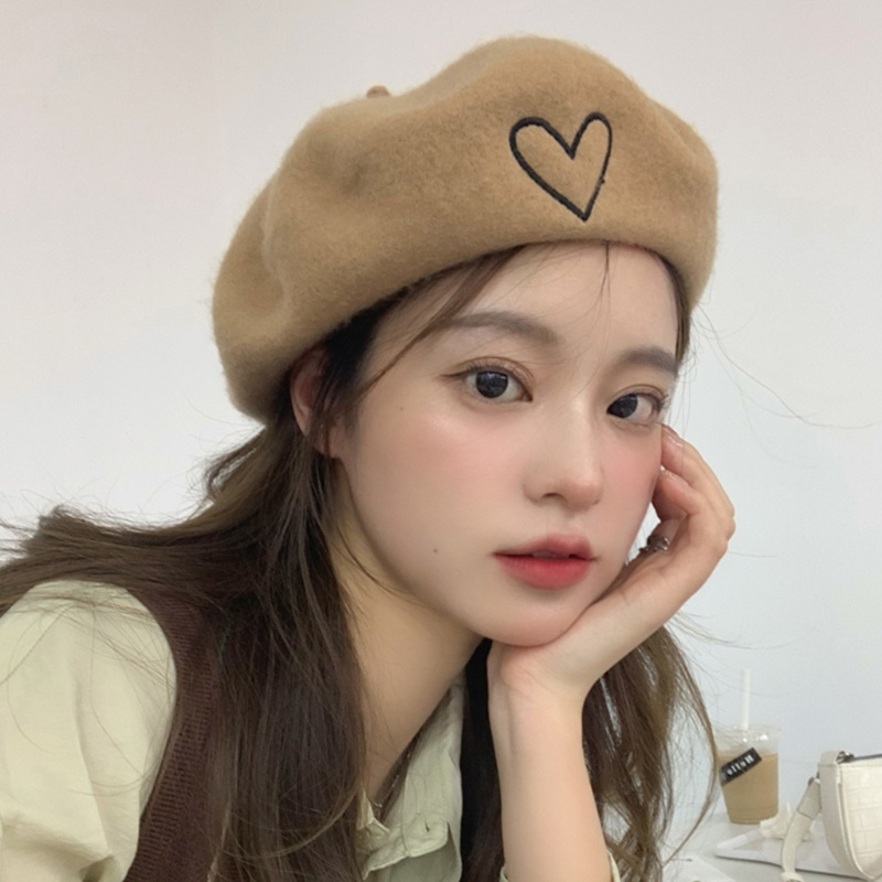 Mũ Beret Thêu Hình Trái Tim Phong Cách Thanh Lịch Dành Cho Nữ