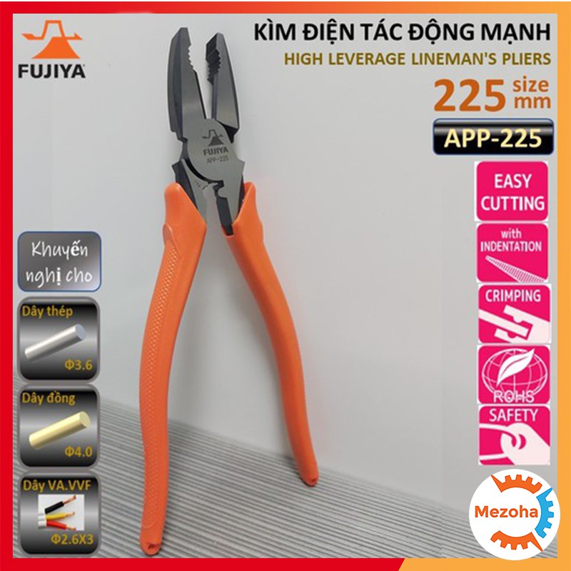 Kìm Điện Tác Động Mạnh Kèm Bấm Đầu Cos Fujiya 9/225mm