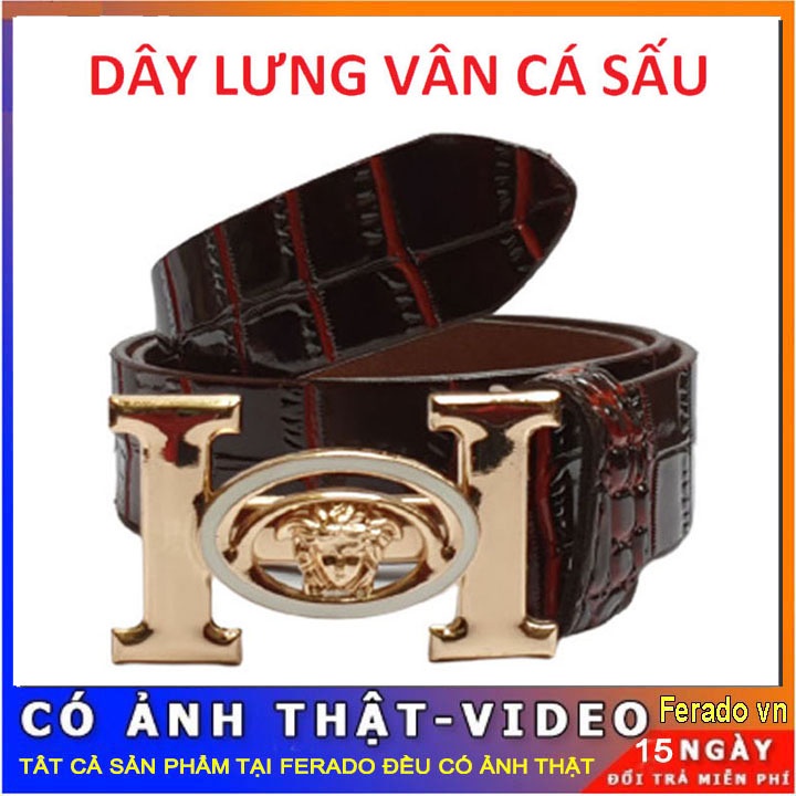 Thắt nam vân cá sấu mặt chữ H sang trọng, dây nịt lưng thời trang nam