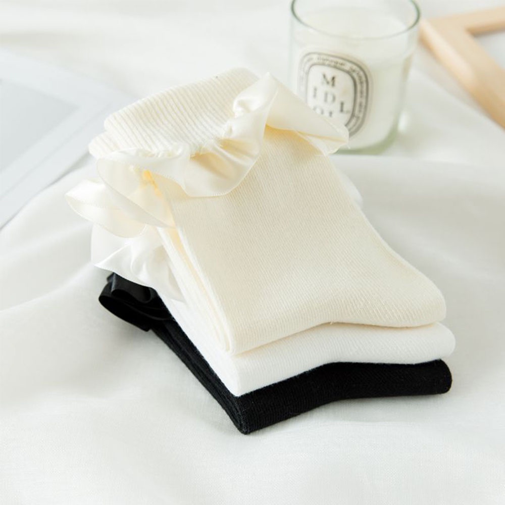 Vớ ngắn vải cotton mềm phối bèo phong cách Lolita vintage retro nhiều màu lựa chọn ngọt ngào cho bé gái