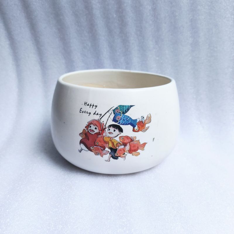 Chậu tròn hạt dẻ in hình cỡ S2, có đĩa hứng nước, chậu phù hợp trồng cây văn phòng, sen đá, xương rồng