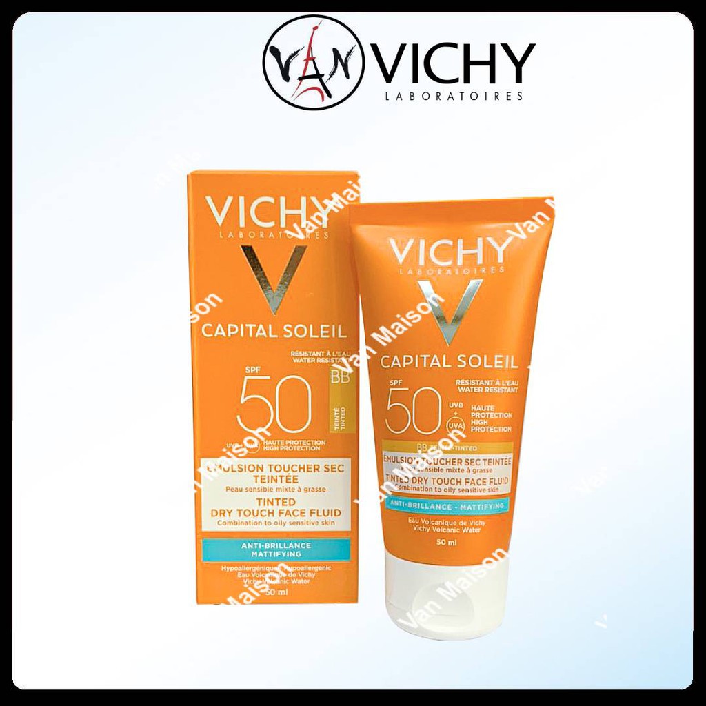 [ Vichy] Kem chống nắng che khuyết điểm vichy capital soleil BB teint spf50+ 50ml dành cho da dầu nhờn mụn - Mẫu mới