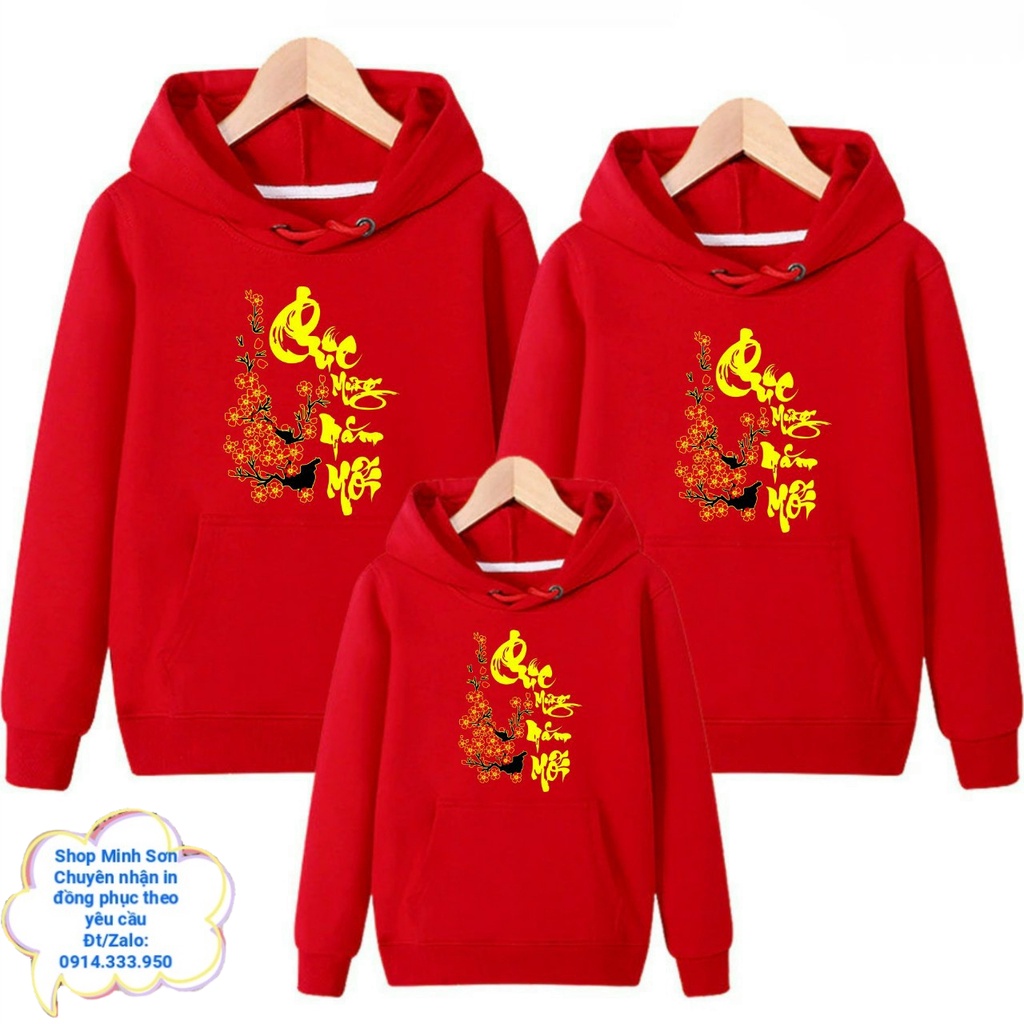 🍁💟🌴ÁO NỈ HOODIE CHÚC MỪNG NĂM MỚI LOẠI 1 ĐỦ MÀU ĐỦ SIZE