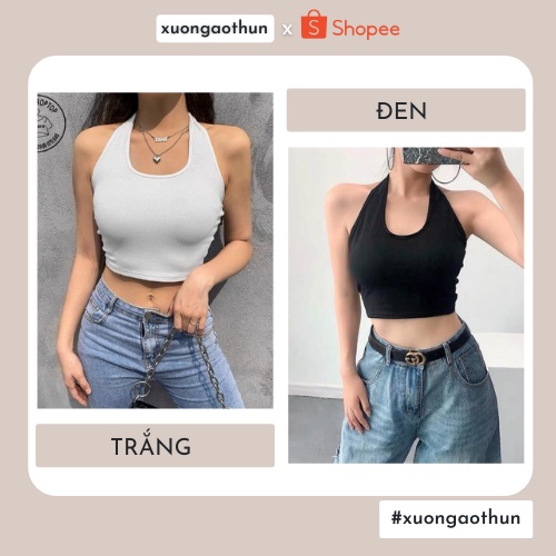 Áo croptop dáng yếm nữ Croptop nữ hở lưng ôm body thể thao đơn giản 2 màu basic đen, trắng