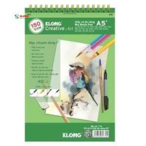 [Klong] Sổ vẽ A5+ cao cấp lò xo kép xé 150GSM 40 tờ; MS: 770