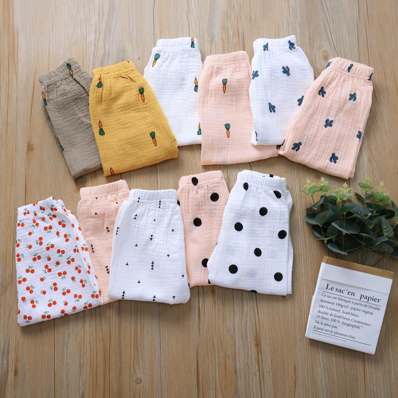 Quần dài chất liệu cotton in họa tiết thời trang dành cho bé gái từ 0-4 tuổi