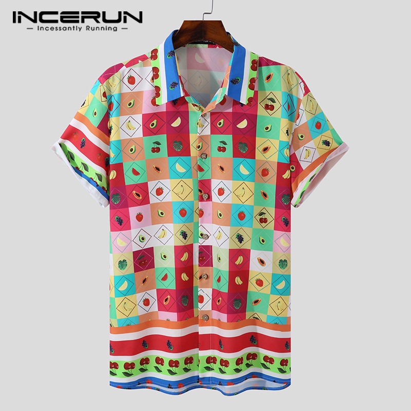 Áo sơ mi INCERUN ngắn tay in họa tiết phong cách phương Tây dành cho nam