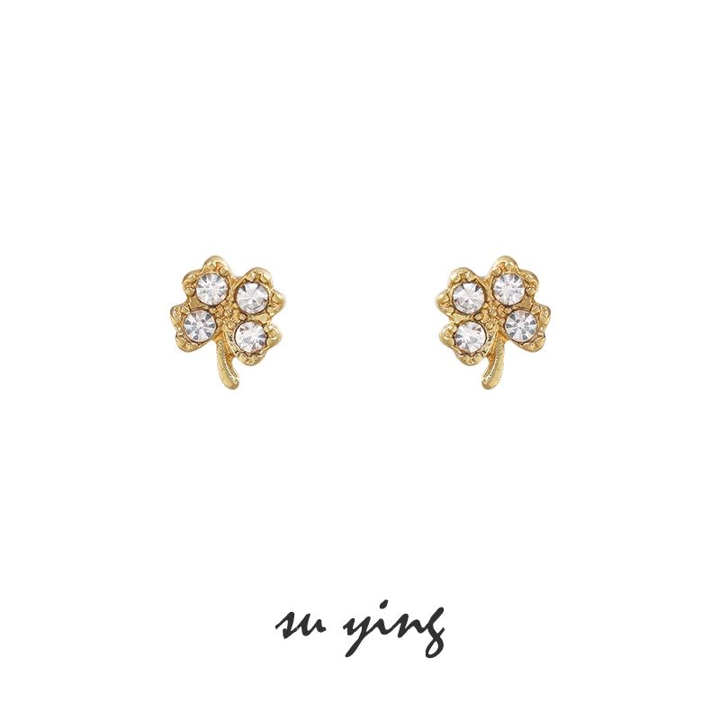 Bông Tai Mạ Vàng / Bạc Hình Cỏ Bốn Lá Đính Kim Cương Nhân Tạo Tinh Tế Thời Trang Cho Nữ