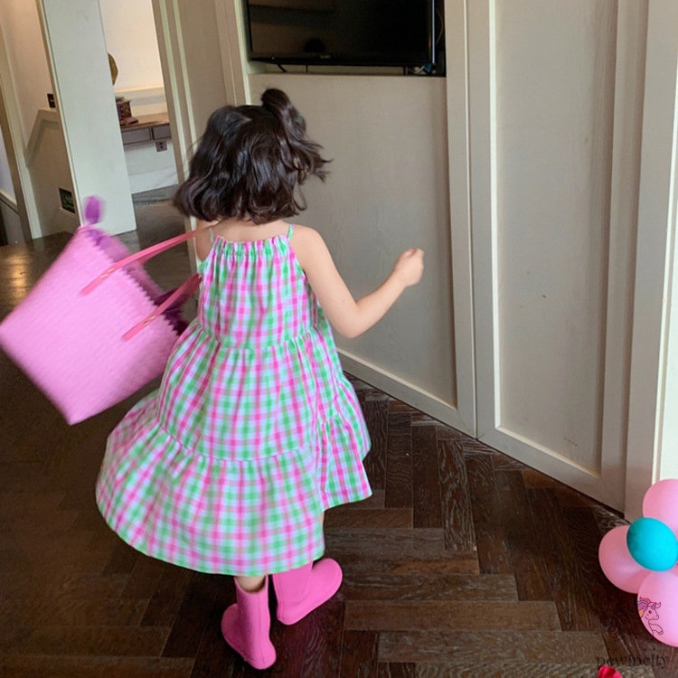 Đầm Sát Nách Đi Biển Mùa Hè In Họa Tiết Kẻ Sọc Phong Cách Hàn Quốc Cho Bé Gái