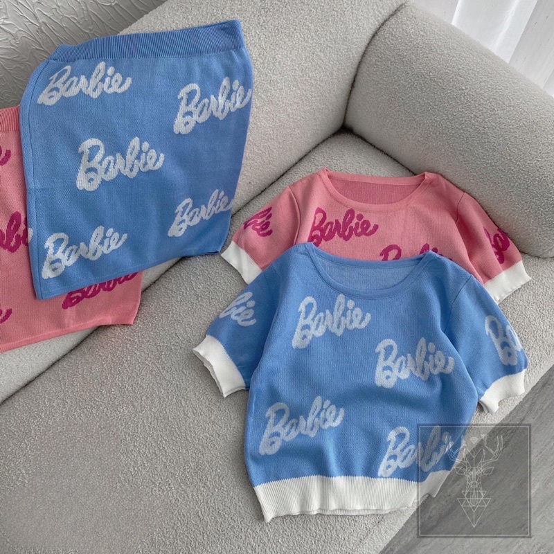 Set Áo Len Chân Váy Bút Chì Mongtoghi Chữ Barbie V053