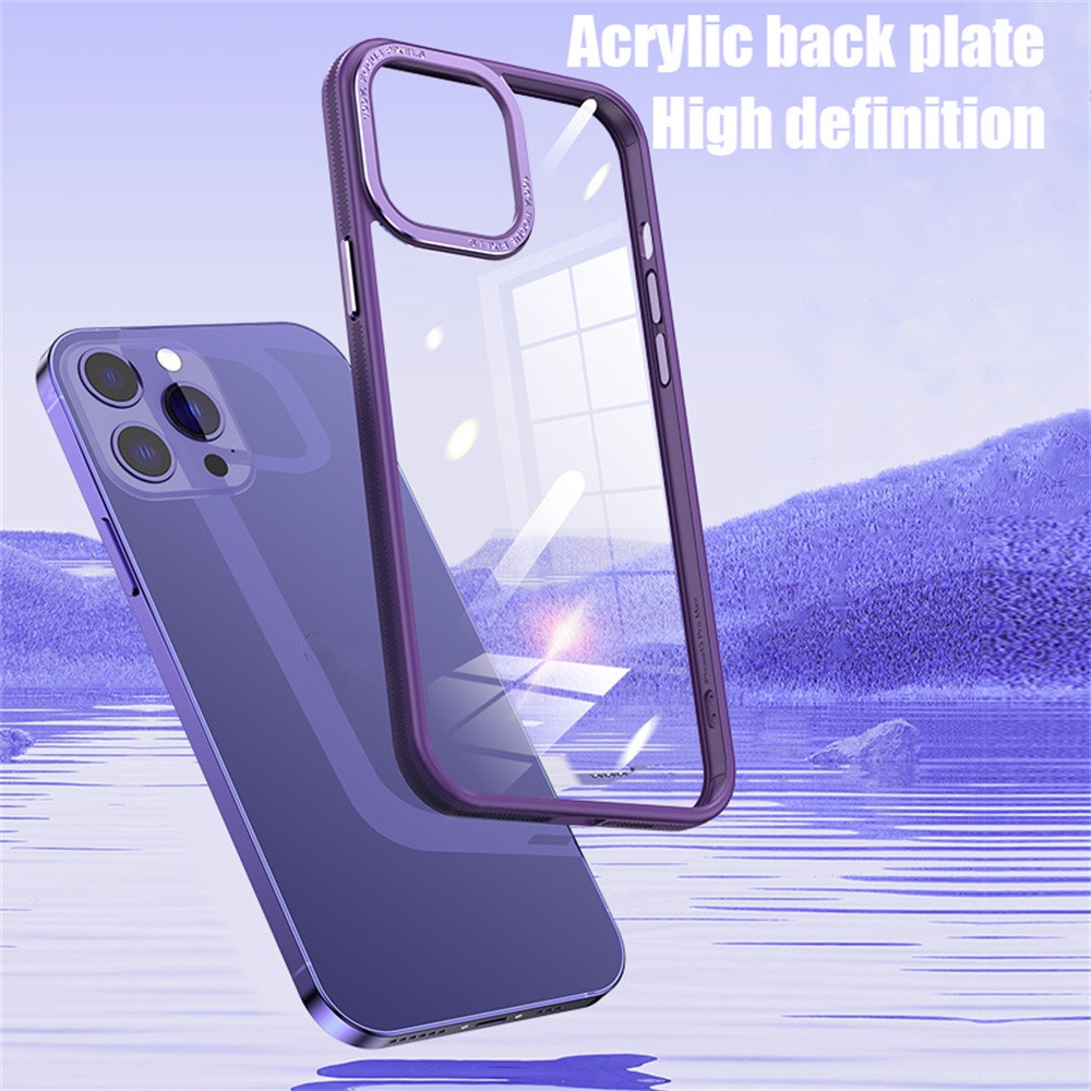 Ốp Điện Thoại Cứng Viền Vuông Kim Loại Mềm Trong Suốt Chống Sốc Cho iPhone 14 Pro Max 14 Plus 13 Pro Max