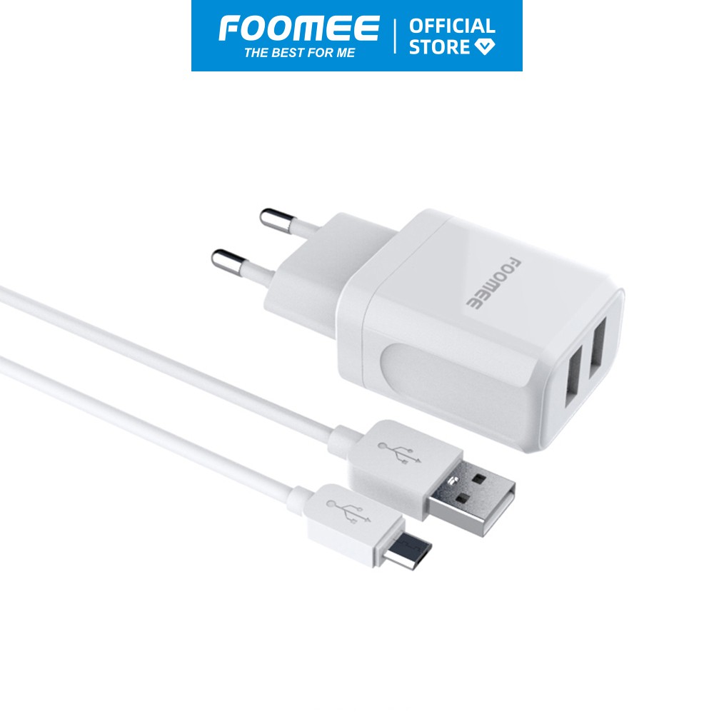 Bộ Củ Sạc Nhanh 2 Cổng USB Kèm Dây Cáp Sạc Micro FOOMEE CC09 - Bảo Hành 1 Đổi 1 Trong 12 Tháng - Dùng cho Android