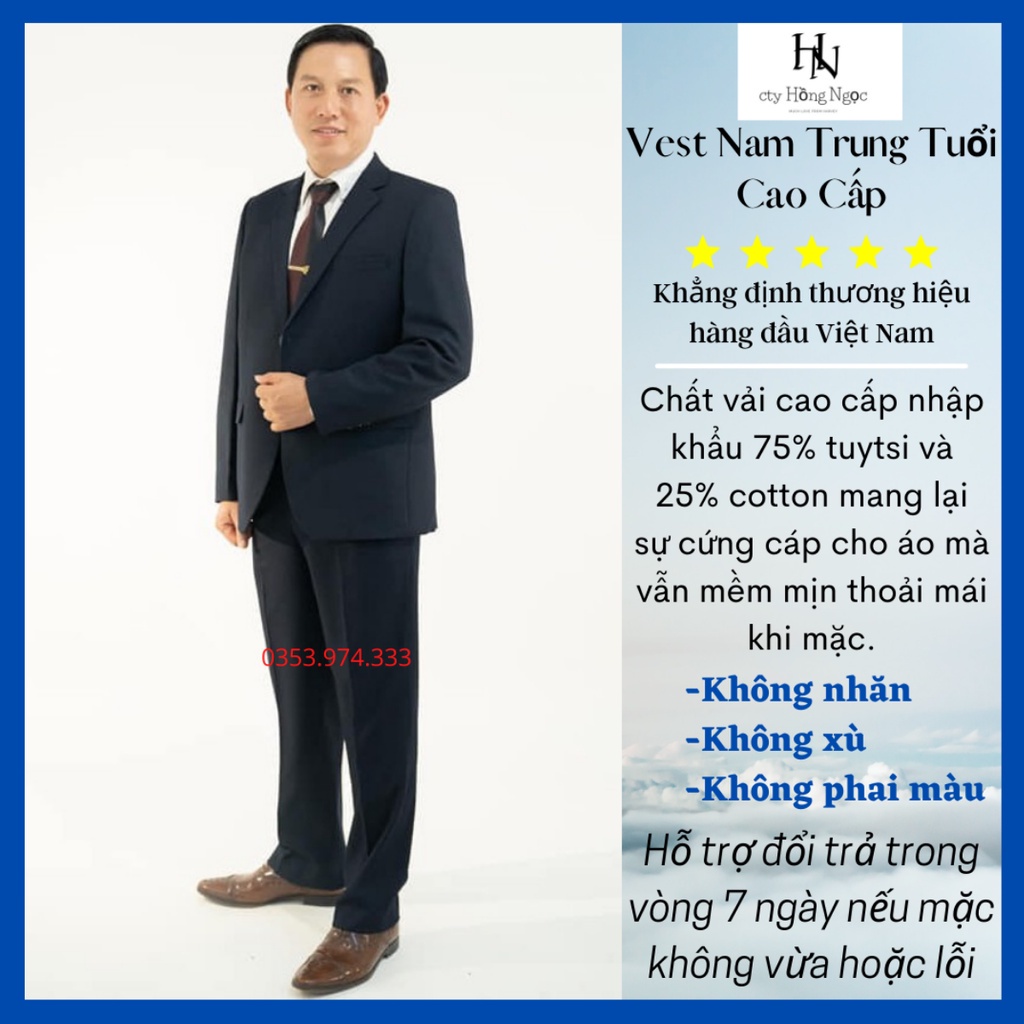 Vest trung niên Hồng Ngọc, Vest nam trung niên cao cấp chất liệu cao cấp không nhăn không nhàu