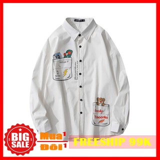 Áo khoác sơ mi dài tay in hoa văn oversize - AT0074