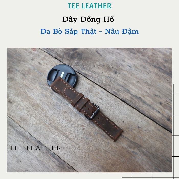 Dây da đồng hồ nam da bò Vintage-khâu tay thủ công size 18mm, 20mm, 22mm, 24mm - TEE LEATHER [DA THẬT]