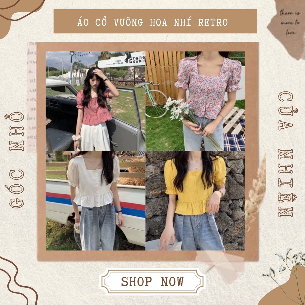 Áo Croptop Cổ Vuông Tay Bồng Tặng Scrunchie Cùng Màu