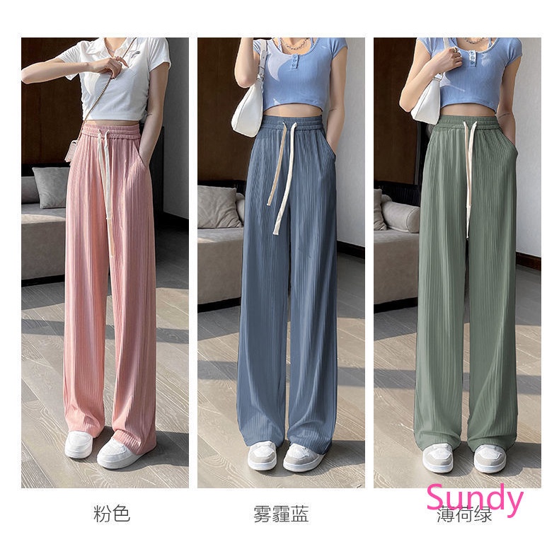 Quần Lụa Lạnh Lưng Cao Ống Rộng Plus Size Cho Nữ