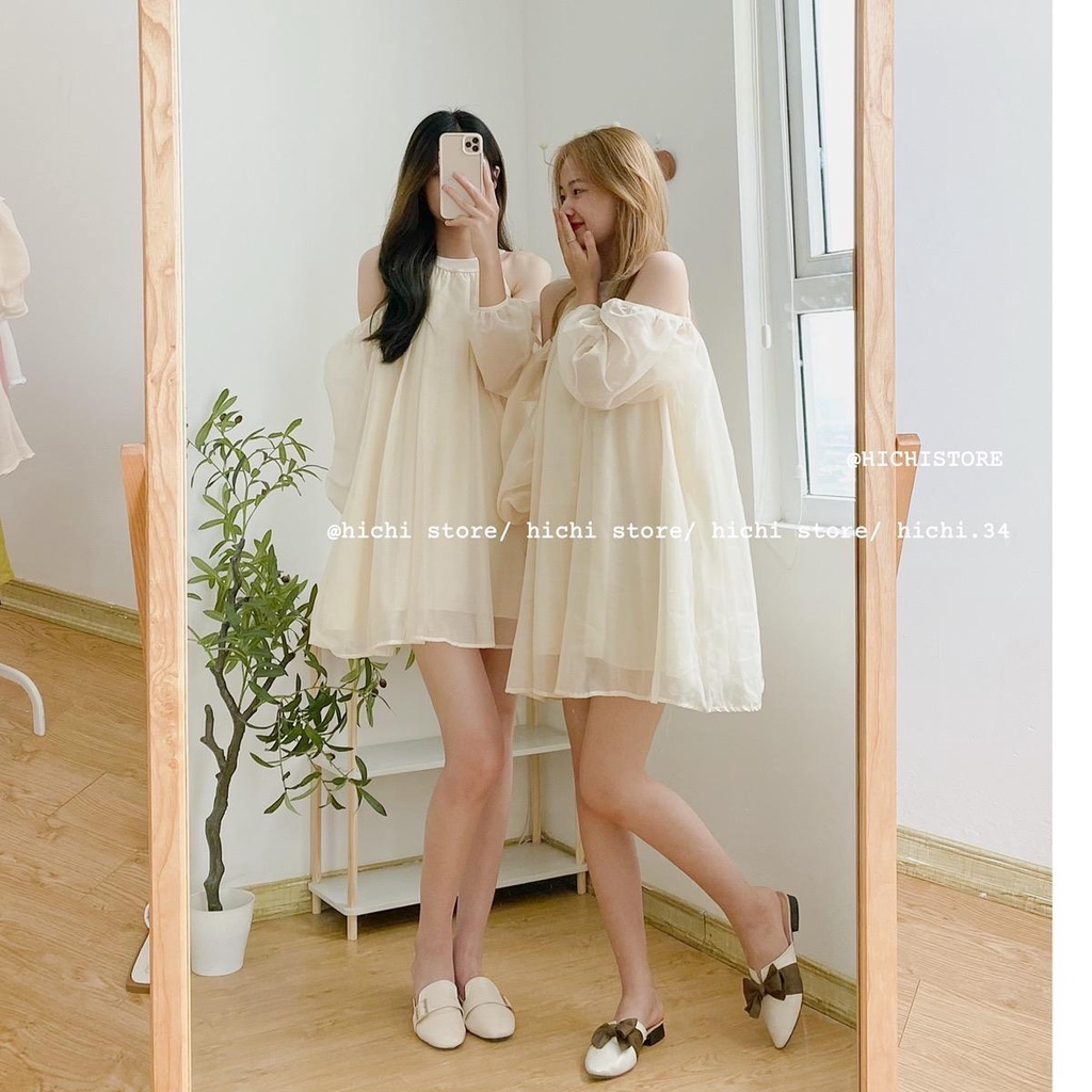 Váy tơ 2 lớp cổ yếm