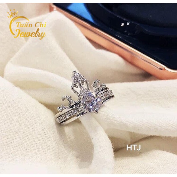 Nhẫn Bạc Nữ FREESHIP Nhẫn Nữ Đẹp, Bạc Ta Cao Cấp, Kiểu Dáng Vương Miện Sang Trọng 2in1