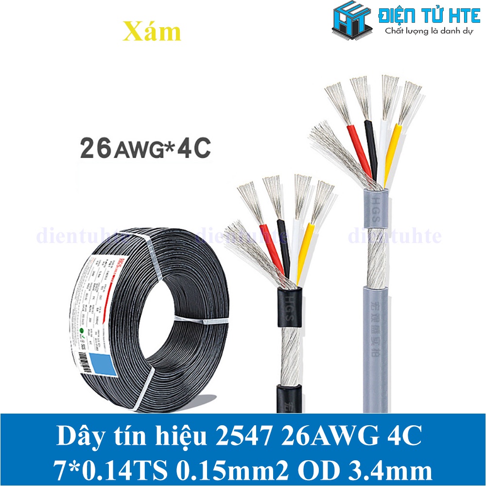 Combo 5 mét Dây tín hiệu 2547 USB 4 lõi 0.12mm2 có chống nhiễu lõi 26AWG vỏ PVC