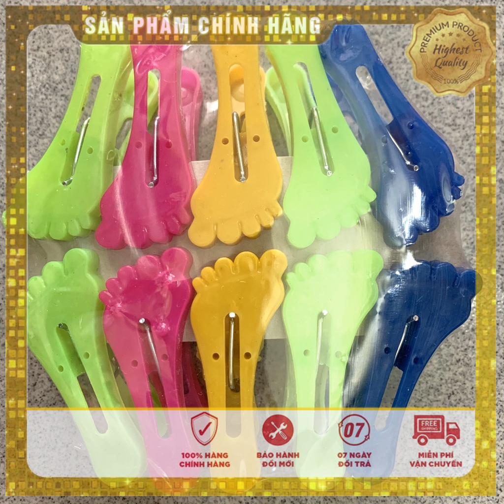Vỉ 10 cái Móc Kẹp Treo quần áo nhựa HÌNH BÀN CHÂN - Kẹp phơi quần áo, phơi đồ
