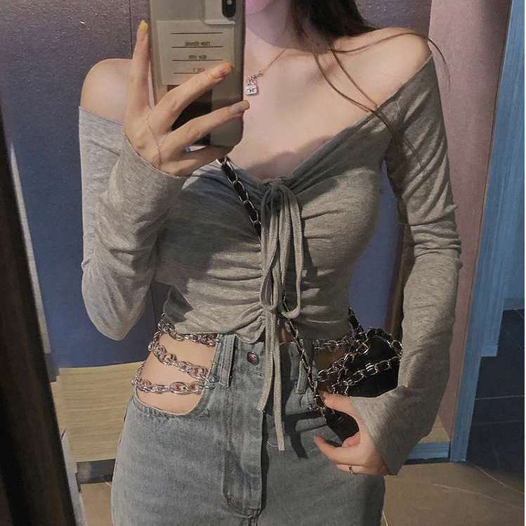 Áo Thun COZOK Dài Tay Phối Dây Rút Gợi Cảm Dành Cho Nữ