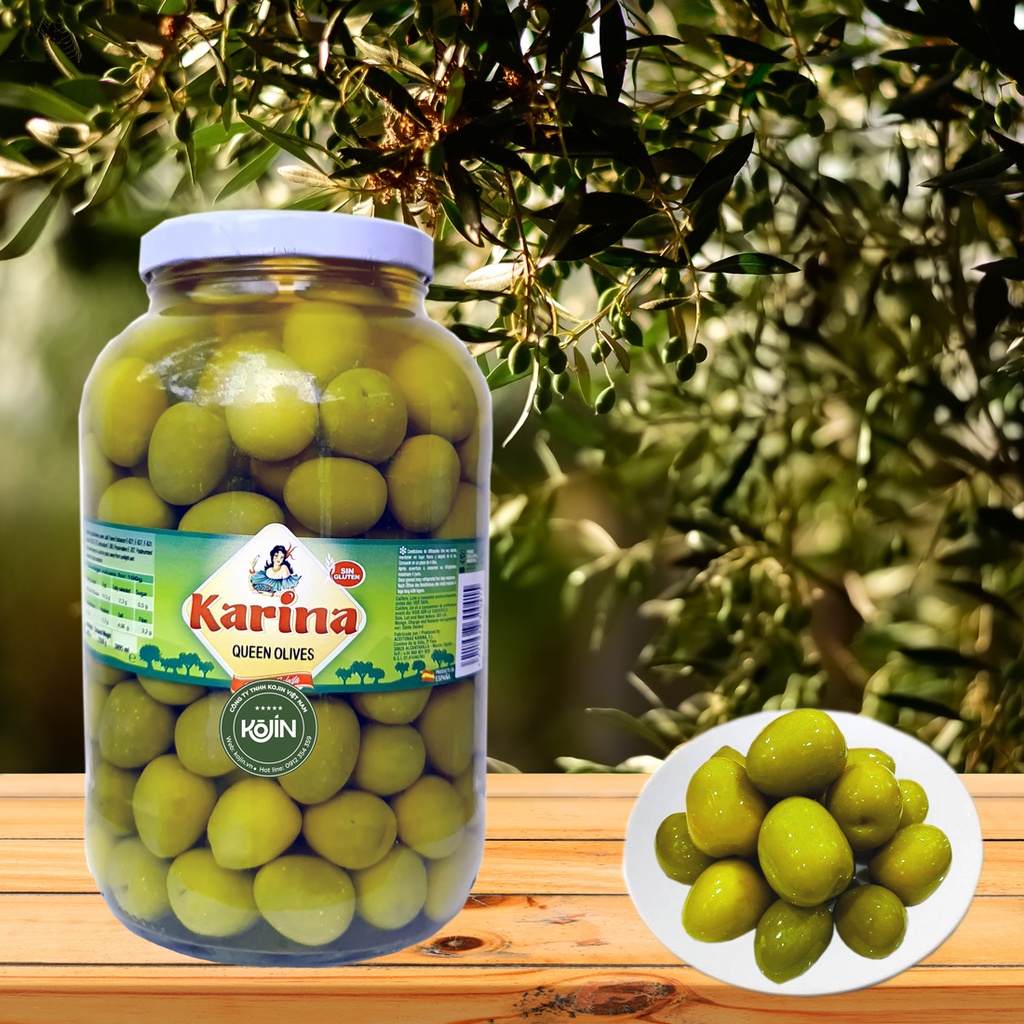 Quả Oliu Nữ Hoàng Kojin Queen Olives Karina 4.5kg Hàng Mới Nhập Khẩu Tây Ban Nha
