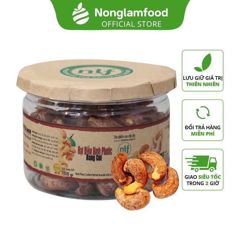Hạt điều Bình Phước rang củi Nonglamfood 100g | Healthy Snack | Ăn vặt văn phòng | Ăn vặt tốt cho sức khỏe