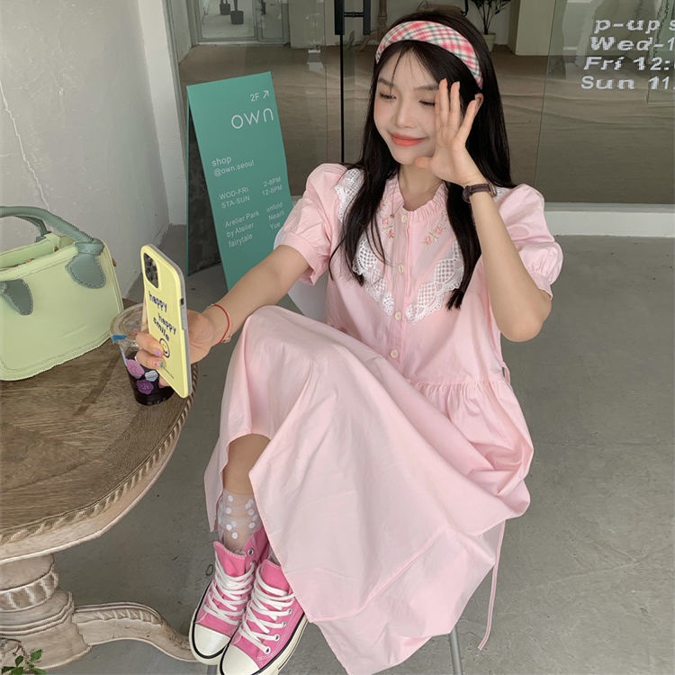 Đầm Lửng Tay Phồng Họa Tiết Trái Tim Phong Cách Nhật Bản Mới Dành Cho Nữ