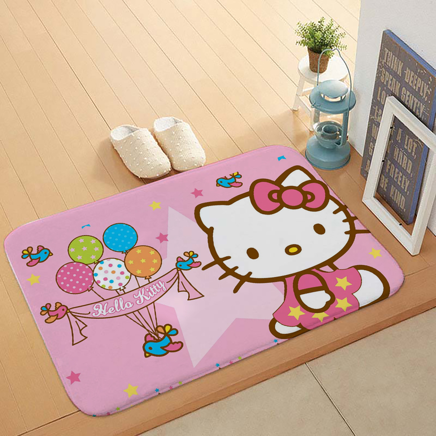 Thảm lót cửa chùi chân Chống Trượt In Hình Mèo Hello Kitty