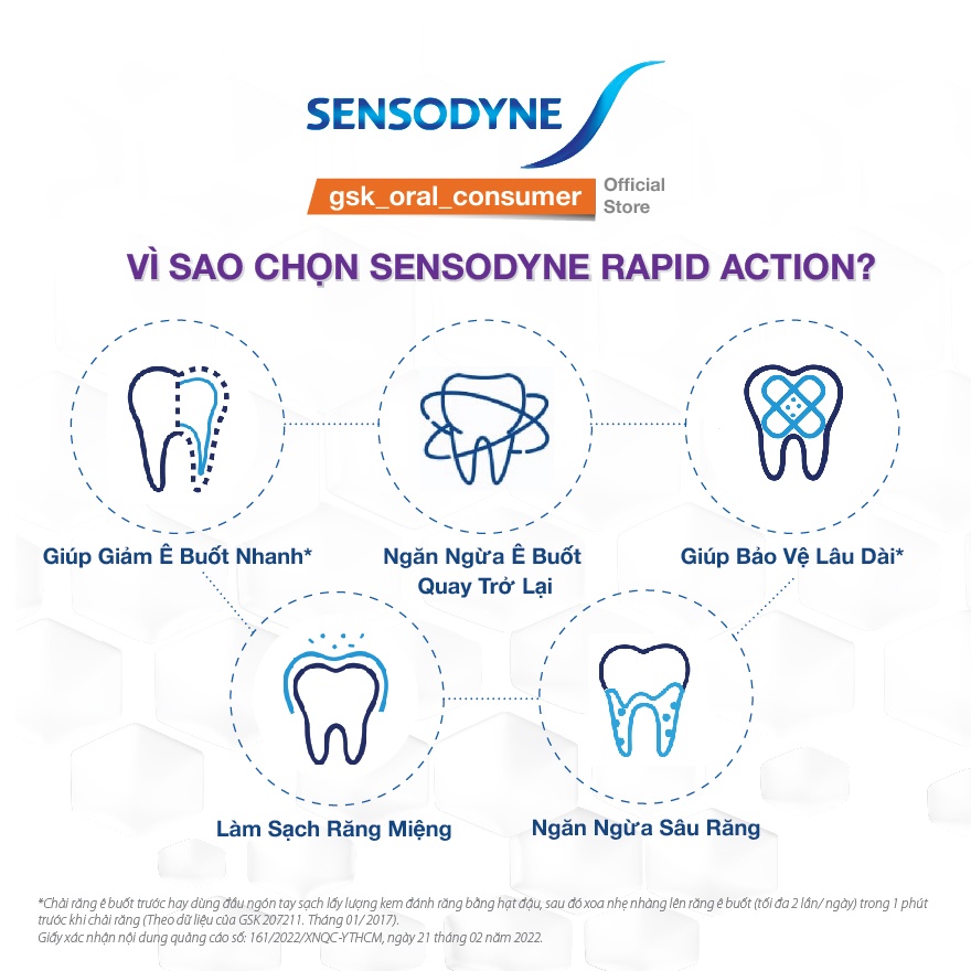 Kem đánh răng giảm ê buốt Sensodyne Rapid Action 100g giảm ê buốt nhanh và bảo vệ lâu dài
