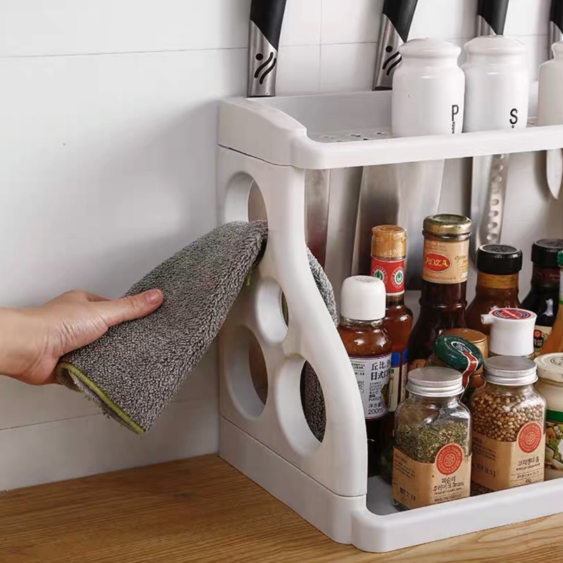 Kệ nhựa đựng gia vị 2 tầng có chỗ cài dao  - shop giao màu ngẫu nhiên