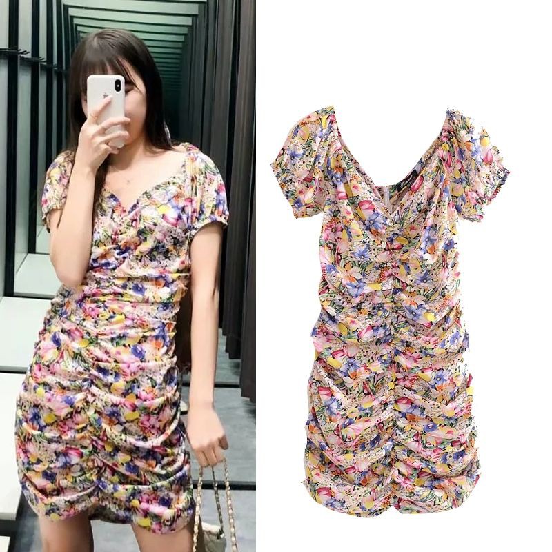 Váy Đầm Hoa Body Cổ Vuông Công Sở Dạo Phố