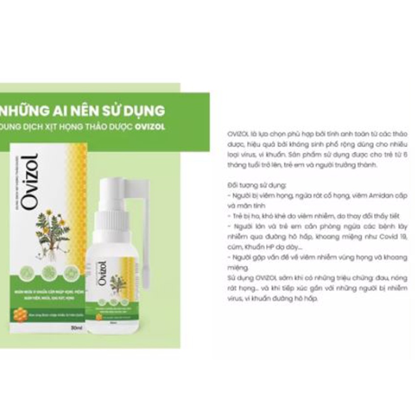 Dung Dịch Xịt Họng Thảo Dược Ovizol - Làm Sạch Họng & Ngăn Ngừa Vi Khuẩn 30ml - Top1 Pharmacy