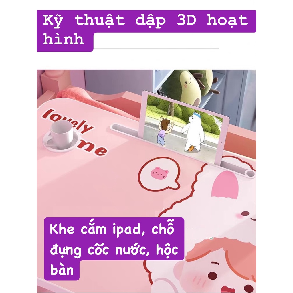 Bàn học gấp gọn - Bàn học thông minh cao cấp có khe cắm ipad, hộc bàn, chỗ để cốc nước dễ thương cho bé có hình thật | BigBuy360 - bigbuy360.vn