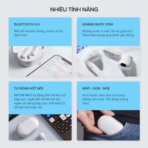 CHINH HANG Tai nghe Bluetooth True Wireless MPOW MX3 BH480B - Hàng chính hãng