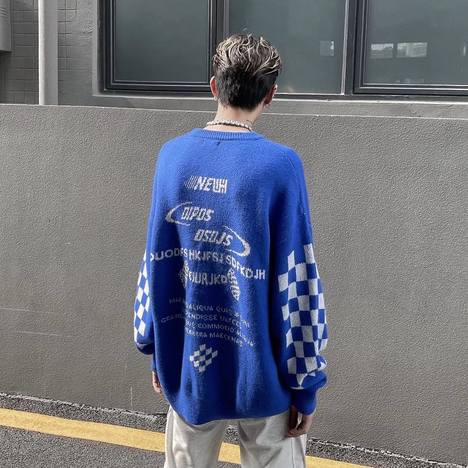 Áo Sweater Nam Tay Dài Cổ Tròn Dáng Rộng Họa Tiết Sọc Caro Phong Cách Retro Hàn Quốc Cao Cấp Cho Nam Bigsize Fashion Unisex  Áo Dài Tay Simple Áo Len Nỉ Nữ