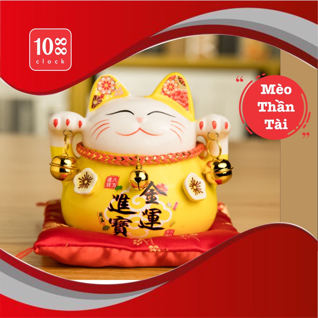 Mèo thần tài sứ hoa gắn nổi - trang trí cửa hàng, quà tặng khai trương biểu tượng tài lộc - D12 R10 C11 cm