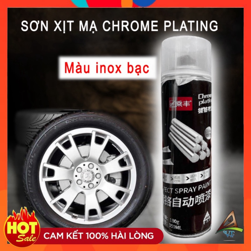 Sơn xịt chrome mạ crom dung tích 350ml màu bạc chống han rỉ làm mới inox, vật dụng trong nhà sáng bóng