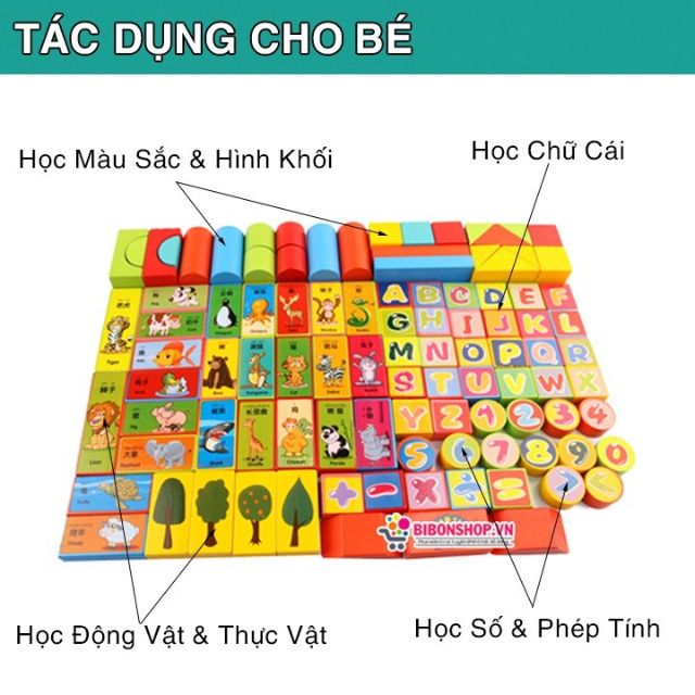 Đồ chơi xếp hình bé học hình khối, chữ cái, chữ số, con vật