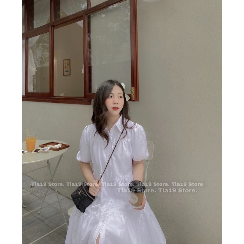 Váy trắng babydoll cổ sơmi tầng Tia19. Đầm dáng xoè form rộng ulzzang ( Ảnh thật) | BigBuy360 - bigbuy360.vn