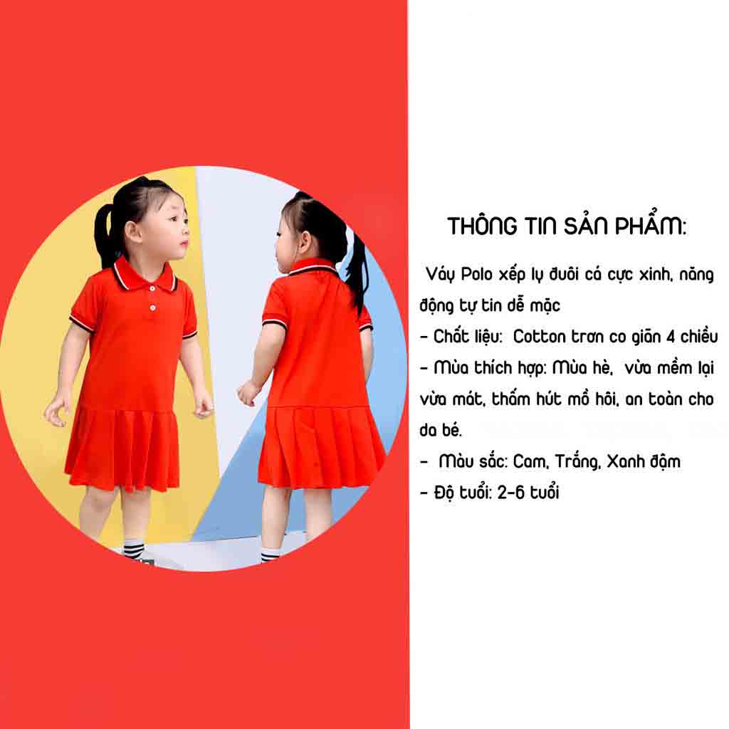 Váy polo cho bé gái, thời trang trẻ em kiểu dáng đuôi cá từ 1-5 tuổi