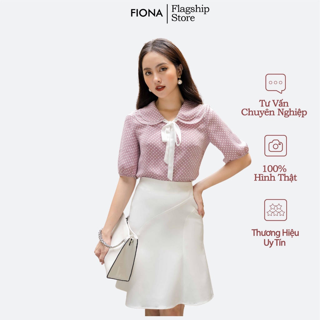 Áo sơ mi nữ FIONA cổ bèo họa tiết chấm bi F550416