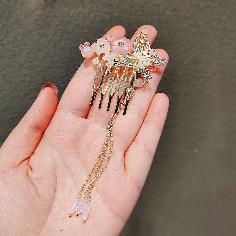 Trâm Cài Tóc Hình Bướm Đính Tua Rua Phong Cách Trung Hoa