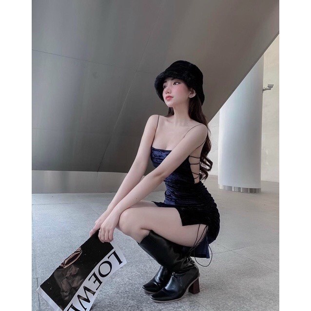 Đầm Đan Dây Chéo Ôm Body Thunca.store, Váy Khoe Lưng Sexy