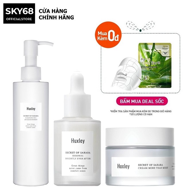 Bộ 3 Sản Phẩm Chống Lão Hóa Huxley (SRM 200ml+ Serum Brightly Ever After 30ml + Kem More Than Moist 50ml)