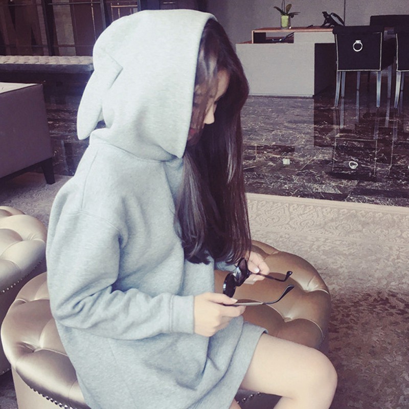 Áo Hoodies Nón Phối Tai Thỏ Thiết Kế Dáng Rộng Thoải Mái