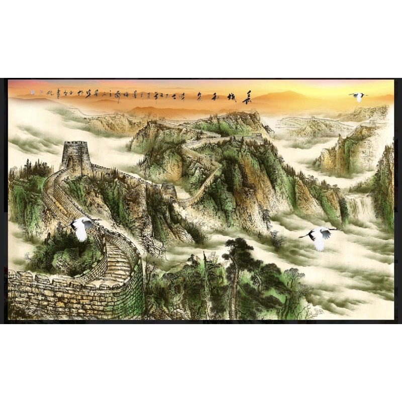 tranh vạn lý trường thành dán tường 3d. tranh in vải lụa không thấm nước siêu bền