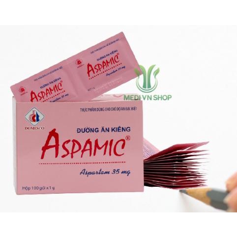 Đường ăn kiêng Aspamic (Hộp 100 gói x 1g)- Hỗ trợ trong chế độ giảm cân, tiểu đường