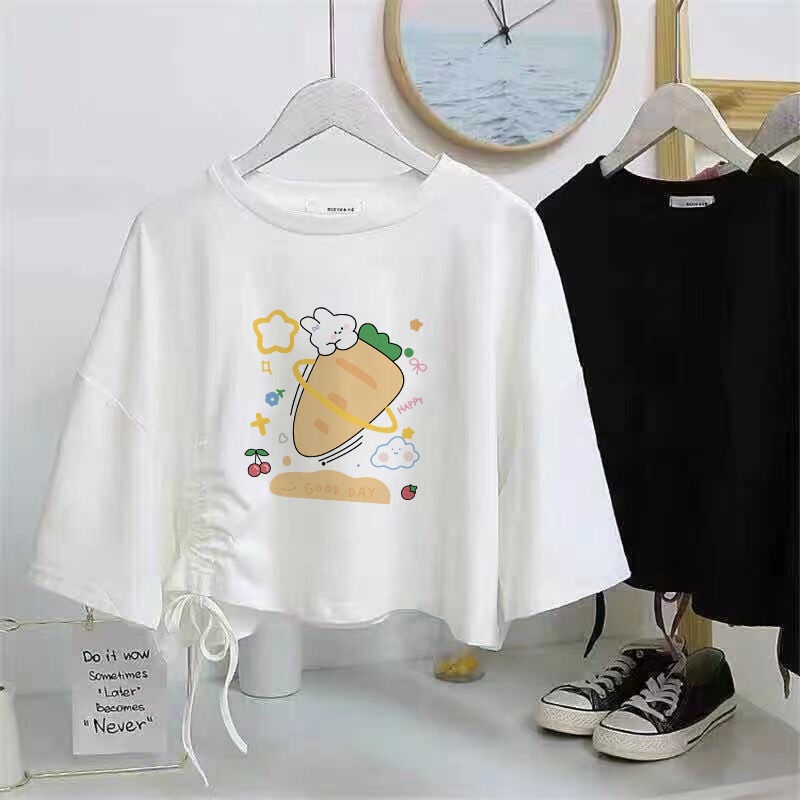 Áo Croptop Dây Rút Form Rộng Phong Cách Hàn Quốc